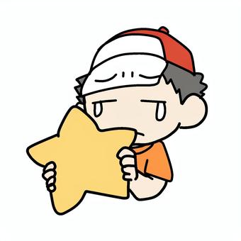 泣いて星を持つ少年 小学生,星,持つ,泣く,涙,悲しい,不安,しくしく,お気に入り,クッションのイラスト素材