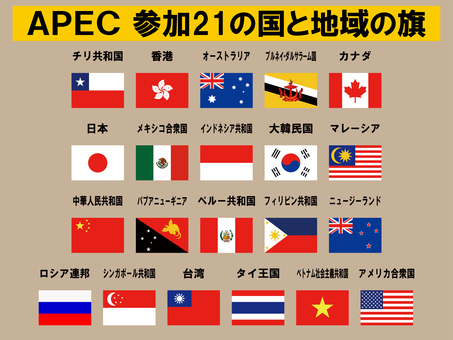 APEC参加の国地域の旗 apec,オーストラリア,ブルネイ,チリ,中国,香港,インドネシア,マレーシア,日本,韓国のイラスト素材