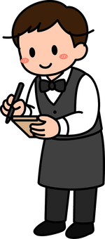 グレーのスタッフのメモポーズです。 レストラン,スタッフ,シンプル,従業員,飲食店,接客,サービス,店員,接客業,カフェのイラスト素材