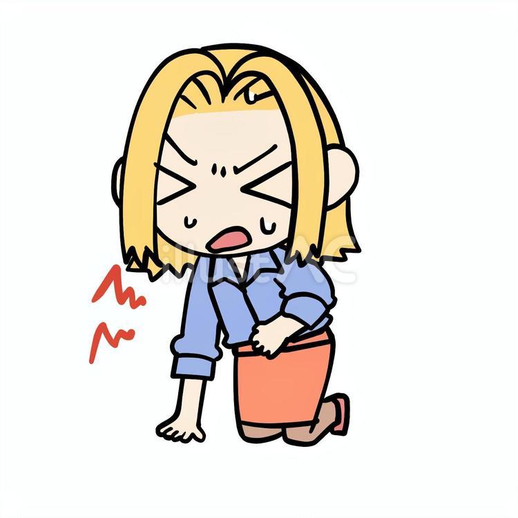 おなかを押さえて苦しむ金髪女性 金髪,腹痛,押さえるのイラスト素材