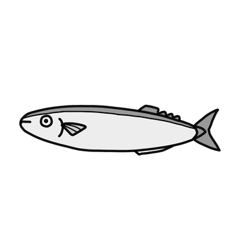 シンプルかわいいさんま（グレー） さんま,魚,秋,食べ物,グレー,白黒,シンプル,かわいい,挿絵,手描きのイラスト素材