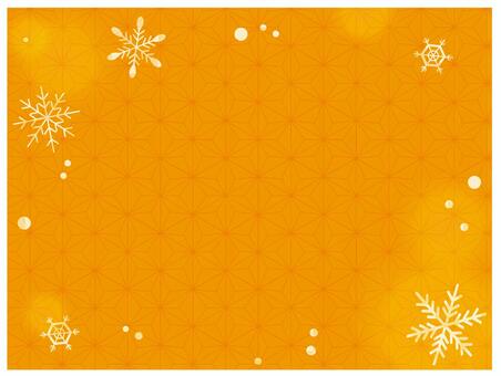 黄色い麻の葉模様と雪の背景イラスト素材 和柄,暖房,暖かい,フレーム,背景,冬のイラスト素材