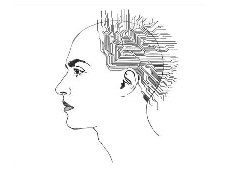 AIの横顔スケッチ風イラスト スケッチ,手描き,aiロボット,ai,生成ai,技術,テクノロジー,人工知能,アイコン,人のイラスト素材