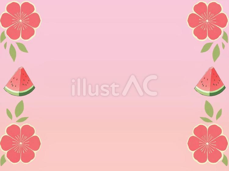 壁紙〜四隅の花と2つのスイカ〜 スイカ,花,植物のイラスト素材
