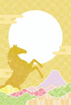 2026年午年の年賀状背景素材 フレーム 年賀状,馬,正月,背景,フレーム,お正月,午,立ち馬,シルエット,和柄のイラスト素材