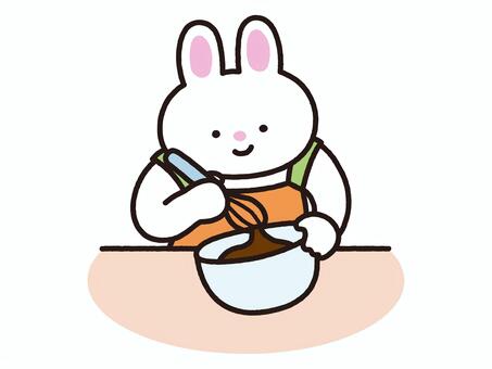 チョコレートを混ぜるうさぎ うさぎ,動物,料理,お菓子作り,チョコレート,製菓,夢中,趣味,調理,キッチンのイラスト素材