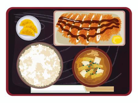とんかつ定食 白米,味噌汁,定食,とんかつ,カット,オーソドックス,定食屋,洋食屋,揚げ物,定番のイラスト素材