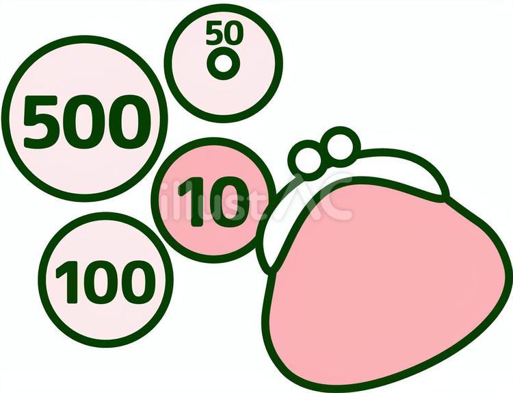 災害時の備え　小銭の入ったがま口財布 かわいい,緑,ピンクのイラスト素材
