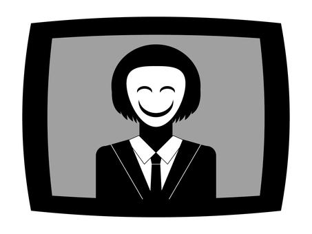 テレビに映るデスゲーム案内人 デスゲーム,案内人,支配人,説明,仮面,スーツ,かつら,ホスト,運営,黒幕のイラスト素材