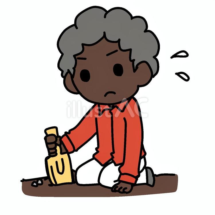 頑張って土を掘るアフロ男性 アフロ,頑張る,焦るのイラスト素材