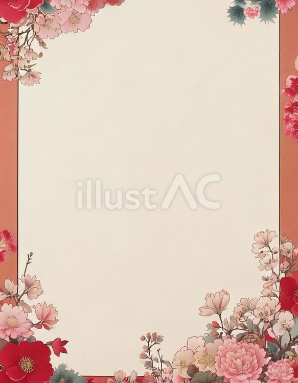 和風の花のフレーム(縦) 花,植物,フレームのイラスト素材