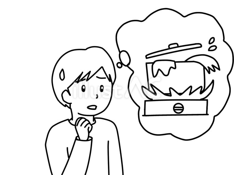 消したか不安になる男性 心配,不安,消し忘れのイラスト素材