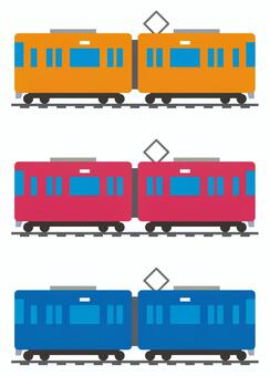 電車のイラストセット（単色） 電車,鉄道,公共交通,側面,単色,オレンジ,赤,青,カラー,バリエーションのイラスト素材