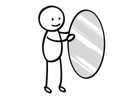 モノクロ棒人間　楕円の鏡を持つ人 棒人間,人,楕円,モノクロ,モノトーン,白黒,鏡,持つ,移動,動かすのイラスト素材