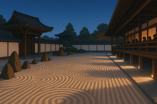 幽玄 夜の枯山水庭園 東福寺 幽玄 夜の枯山水庭園 東福寺 枯山水,東福寺,本坊庭園,庭園,禅,寺,寺院,京都,日本庭園,和風のイラスト素材