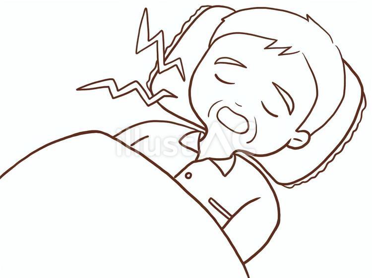 いびきをかく男性高齢者(色なし) 男性,高齢者,シニアのイラスト素材