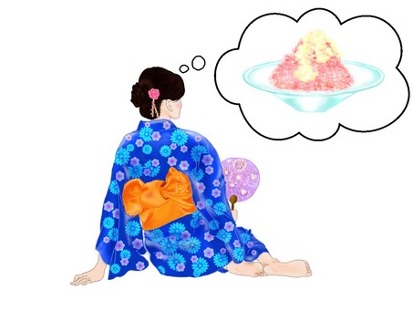 浴衣の女性とかき氷