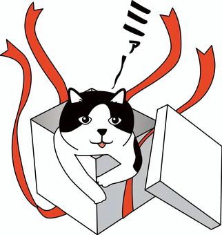 プレゼントの猫 プレゼント,猫,かわいい,顔,リボン,箱,フタ,開ける,立体,線画のイラスト素材
