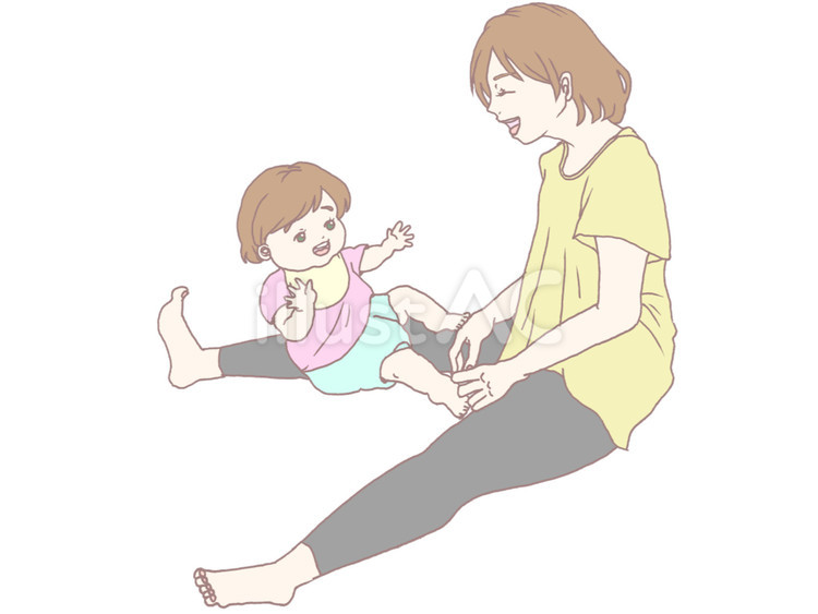 ベビーヨガをする親子 ママ,赤ちゃん,親子のイラスト素材