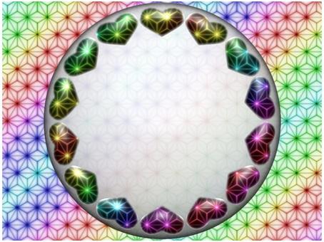 麻の葉模様のハートの丸いフレ−ム 麻の葉模様のハートの丸いフレ−ム 麻の葉模様,ハート,フレ−ム,ポストカード,メッセージカード,柄,パターン,麻の葉,グラデーション,ネオンのイラスト素材