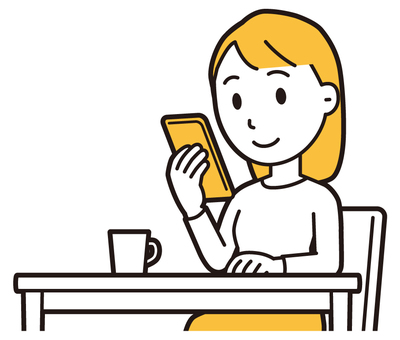 テーブルでスマホを見ている若い女性 見る,女性,女の子,人,ロングヘア,若い,スマホ,テーブル,画面,操作のイラスト素材