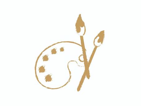 Palette and paintbrush silhouette beige, Palette and paintbrush silhouette beige, palette, a kuas, bahan lukisan,
