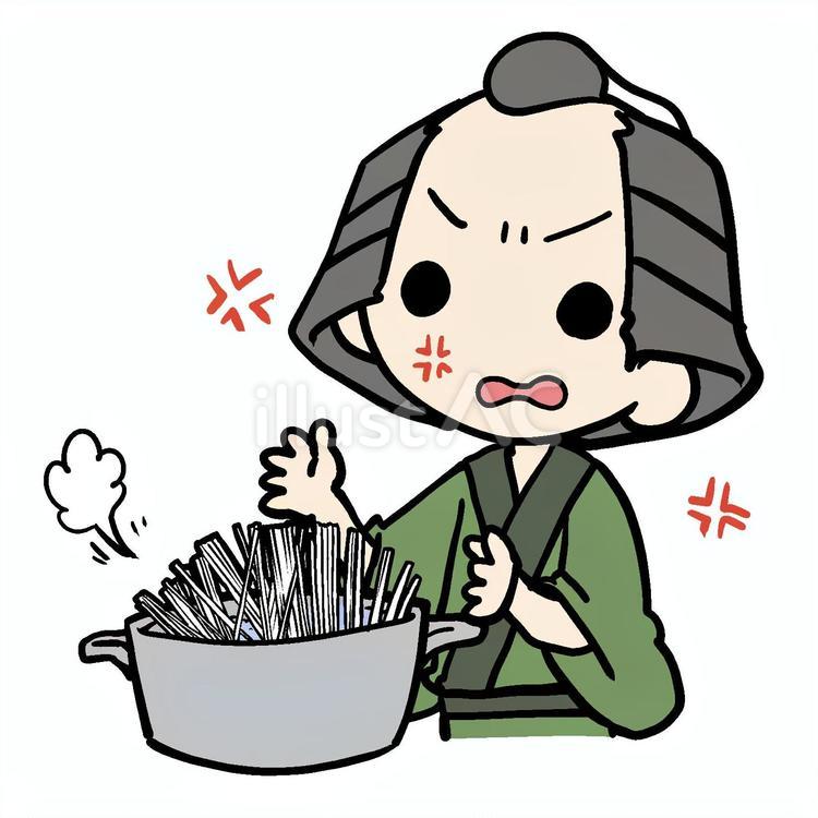 怒って麺をゆでる町民 町民,麺,ゆでるのイラスト素材