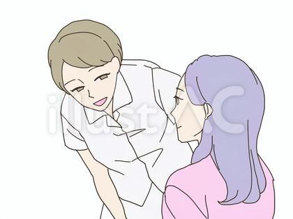 女性に話しかける白衣の女性