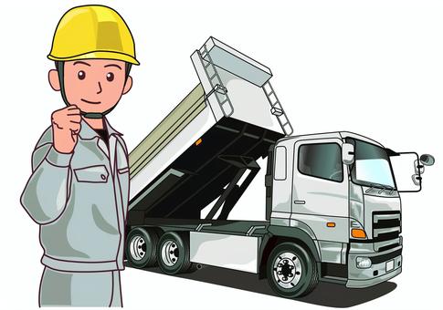 大型ダンプトラックと運転手 大型,ダンプ,トラック,運転手,ダンプアップ,作業員,ヘルメット,建設現場,建設機械,イラストのイラスト素材