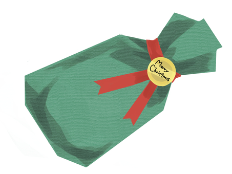 クリスマスのプレゼント袋 プレゼント,袋,ラッピング,リボン,緑,赤,金,ギフト,お祝い,贈り物のイラスト素材