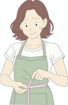 女性（ウエストを測る） 女性,エプロン,ウエスト,計測,若いのイラスト素材