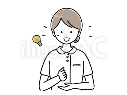 ひらめいた表情の若い女性看護師(半袖)