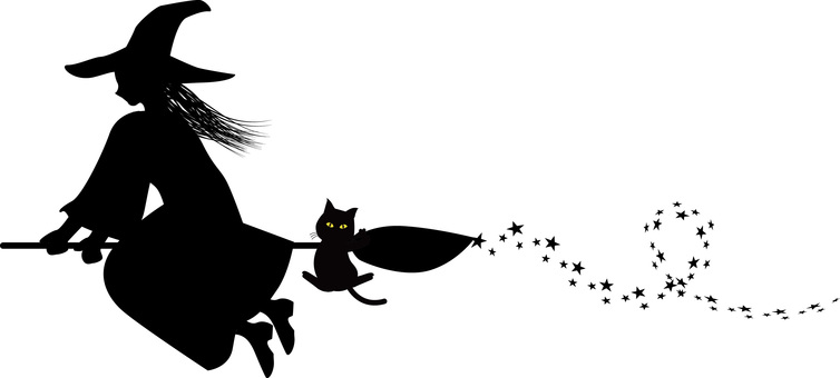 魔女と黒猫 魔女と黒猫 魔女,黒猫,ぶら下がる,かわいい,女性,飛ぶ,ほうき,シルエットのイラスト素材