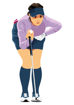 女子プロゴルファー25 ゴルフ,ゴルファー,ゴルフボール,パター,パターライン,ゴルフクラブ,パット,パッティング,アスリート,スポーツのイラスト素材