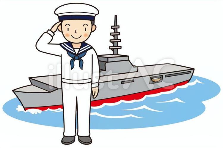 敬礼する海上自衛官（海士） 航空母艦,海上自衛隊,自衛官のイラスト素材