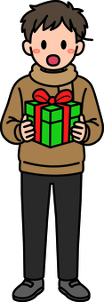 プレゼントを持つ茶色の男子です。 プレゼント,シンプル,貰う,渡す,ギフト,贈り物,シーン,祝う,イベント,パーティーのイラスト素材