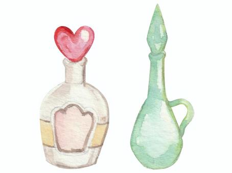 【水彩】瓶② 瓶,薬瓶,ガラス瓶,香水瓶,水差し,酒瓶,雑貨,ポーション,ヴィンテージ,ファンタジーのイラスト素材
