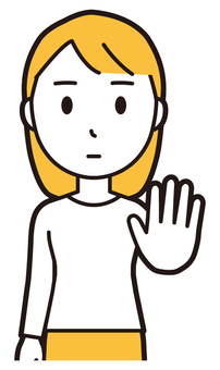  ロングヘア女性(黄)-188-バスト ストップ,女性,女の子,人物,かわいい,止まれ,禁止,だめ,下がれ,押すのイラスト素材