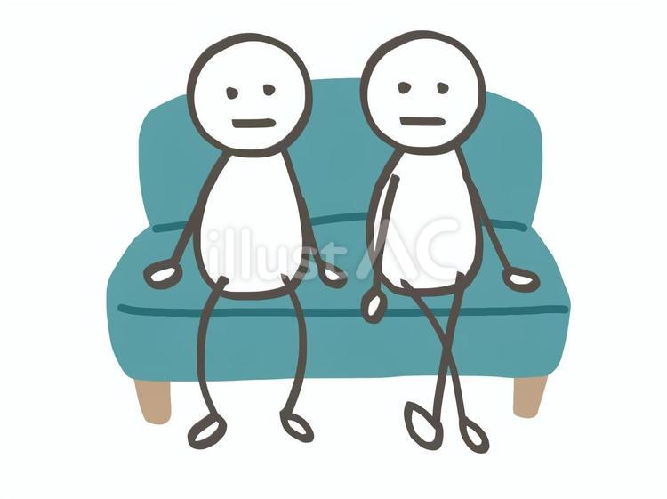 棒人間　無表情でソファーに座る2人 棒人間,人,2人のイラスト素材