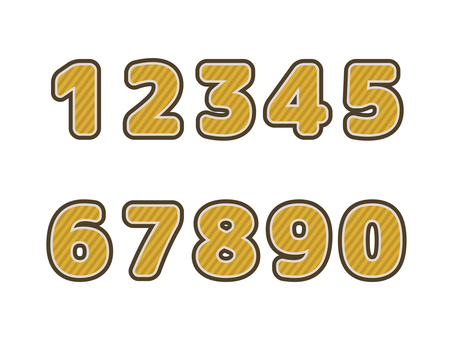 数字（縁あり・ストライプ）03 数字,ナンバー,番号,黄,ストライプ,縁,セット,アイコンのイラスト素材