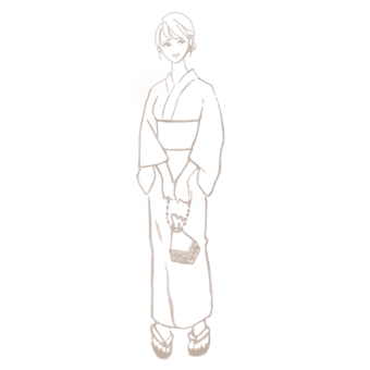 浴衣姿の大人女子　全身塗り絵 浴衣,和風,和服,日本,女性,若い,美人,綺麗,かわいい,おしゃれのイラスト素材