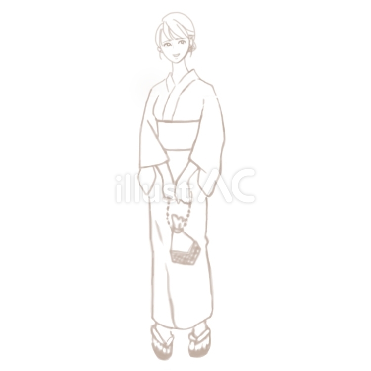 浴衣姿の大人女子　全身塗り絵 浴衣,和風,和服のイラスト素材