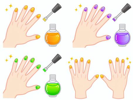 ネイルアートする手のイラスト素材セット5 爪,ネイルアート,マニュキュア,手,片手,両手,指,お洒落,美容,ハンドケアのイラスト素材