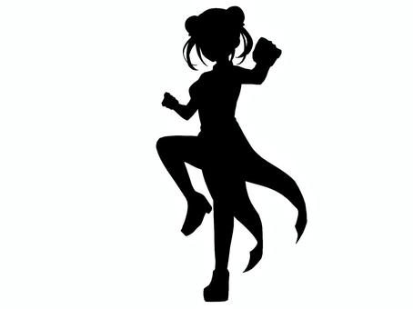 拳を構えるチャイナドレス女の子シルエット 女の子,シルエット,少女,女性,立ち絵,trpg,全身,人物,黒,チャイナドレスのイラスト素材