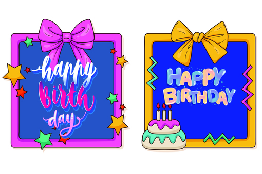 誕生日 006 誕生日,お祝い,フレーム,文字,リボン,星,ケーキ,ろうそく,装飾,パーティーのイラスト素材