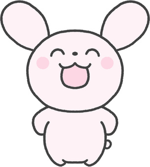 にこにこ笑顔のピンクのうさぎのイラスト うさぎ,ピンク,かわいい,手描き,シンプル,おたより,動物,幼児向け,子供向け,幼稚園のイラスト素材