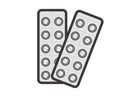 薬（錠剤・シート２枚）01-02 薬,錠剤,ブリスターパック,ptpシート,薬局,病院,病気,治療,アイコン,マークのイラスト素材