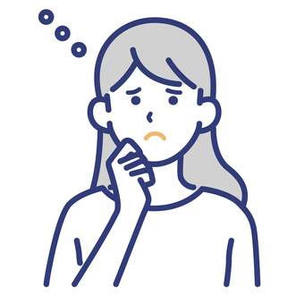 考え込む女性アイコン 考える,悩む,困る,女性,人物,表情,アイコン,イラスト,ベクター,単色のイラスト素材