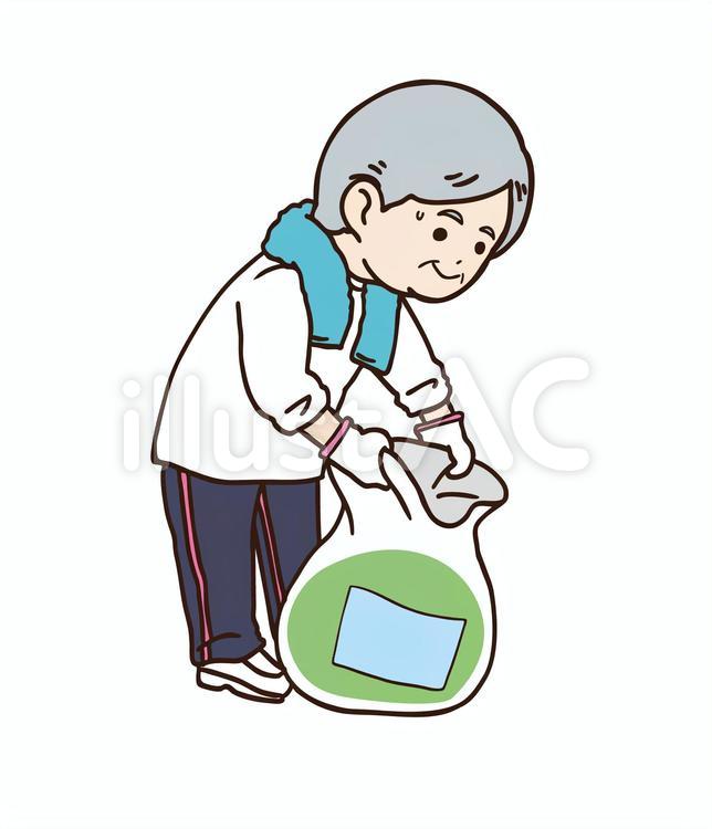 【ベクターカット】ごみを集めるおばあさん ゴミ,集める,働くのイラスト素材