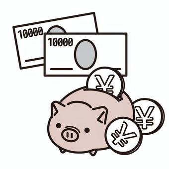 お金と貯金　アイコン 資金,お金,紙幣,貯金箱,小銭のイラスト素材